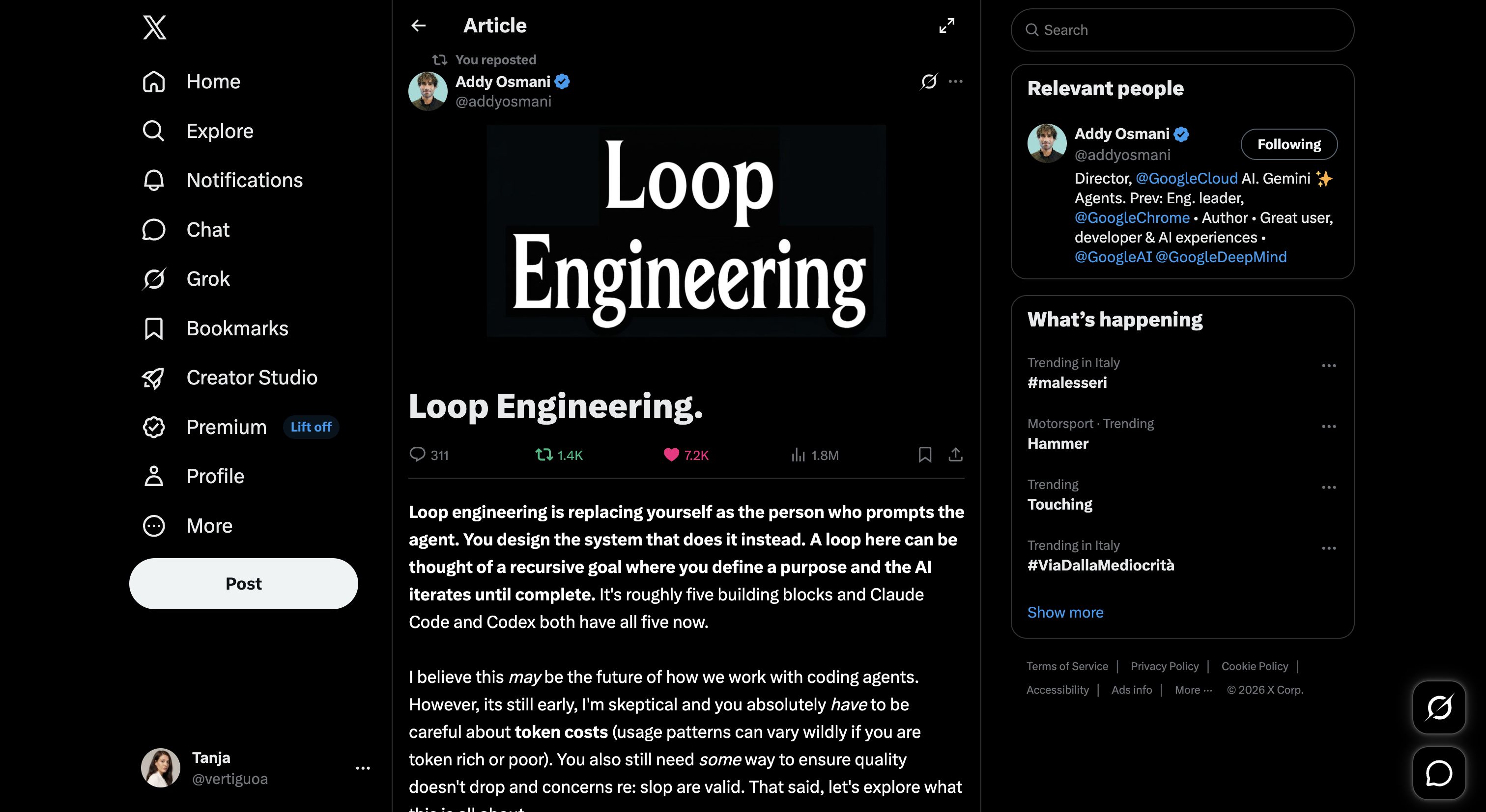 Addy Osmani on X: "Loop Engineering." / X