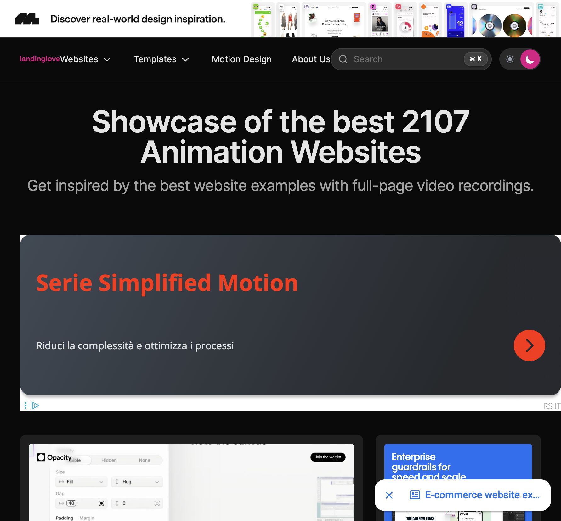 Showcase of the best 2107 Animation Websites - landing.love