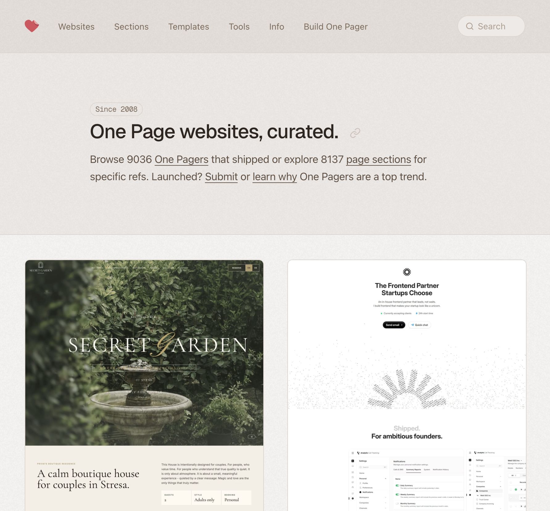 One Page Love — One Page Website Inspiration and Templates