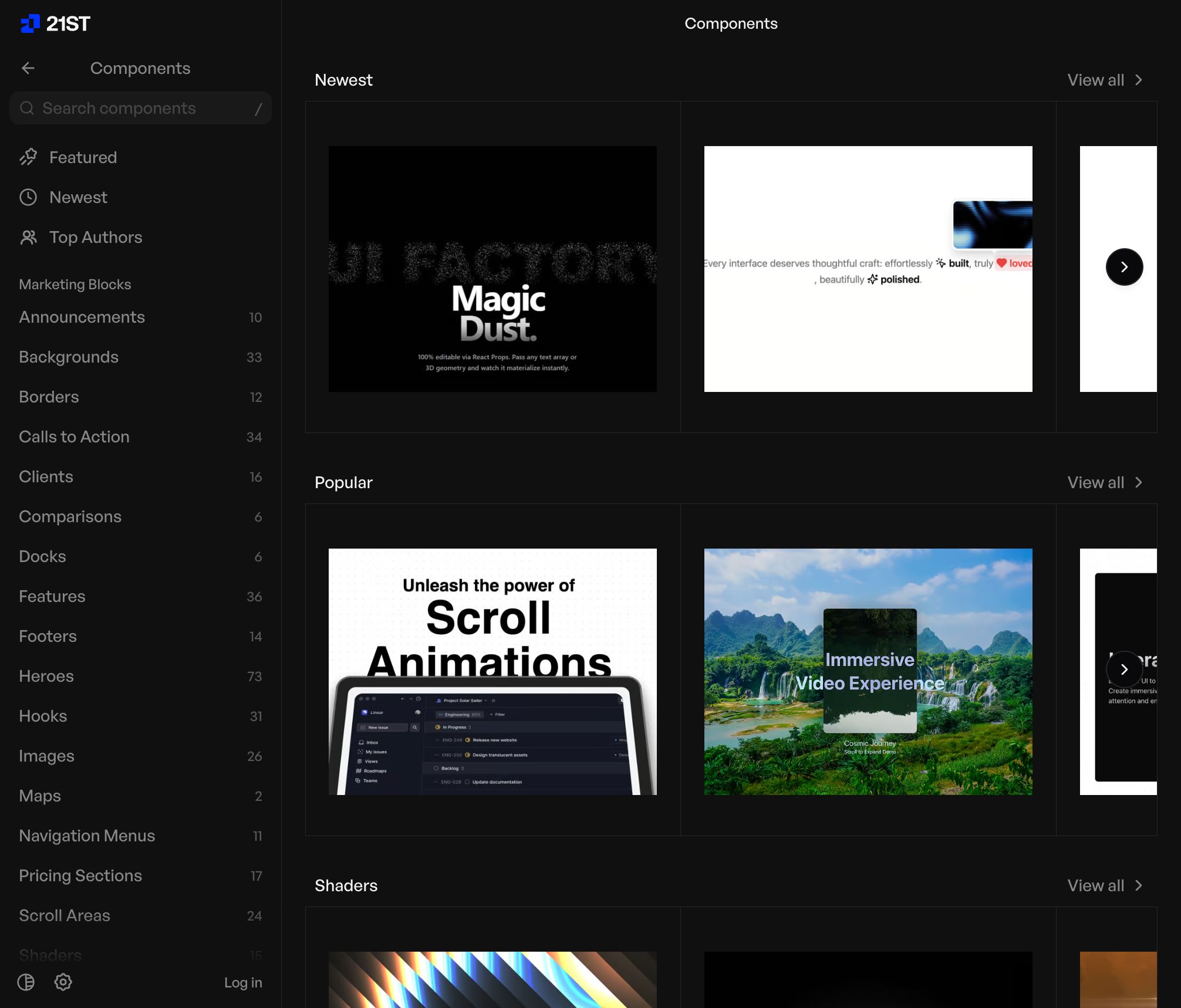 Discover community-made UI components | 21st