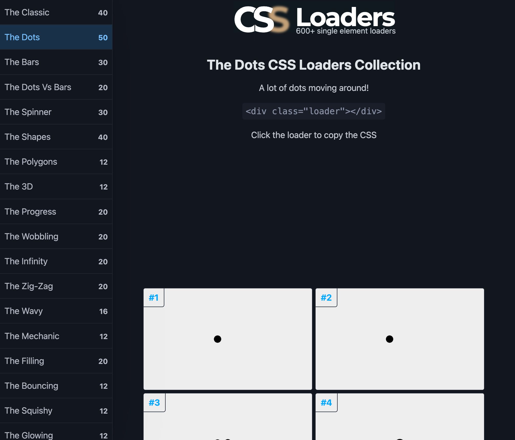The Dots CSS Loaders Collection