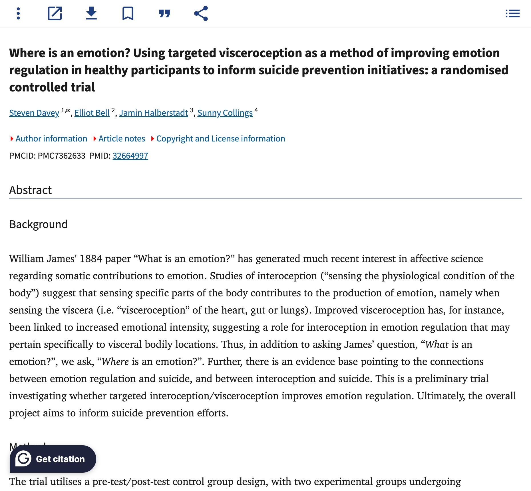 Where is an emotion? Using targeted visceroception as a method of improving emotion regulation in healthy participants to inform suicide prevention initiatives: a randomised controlled trial