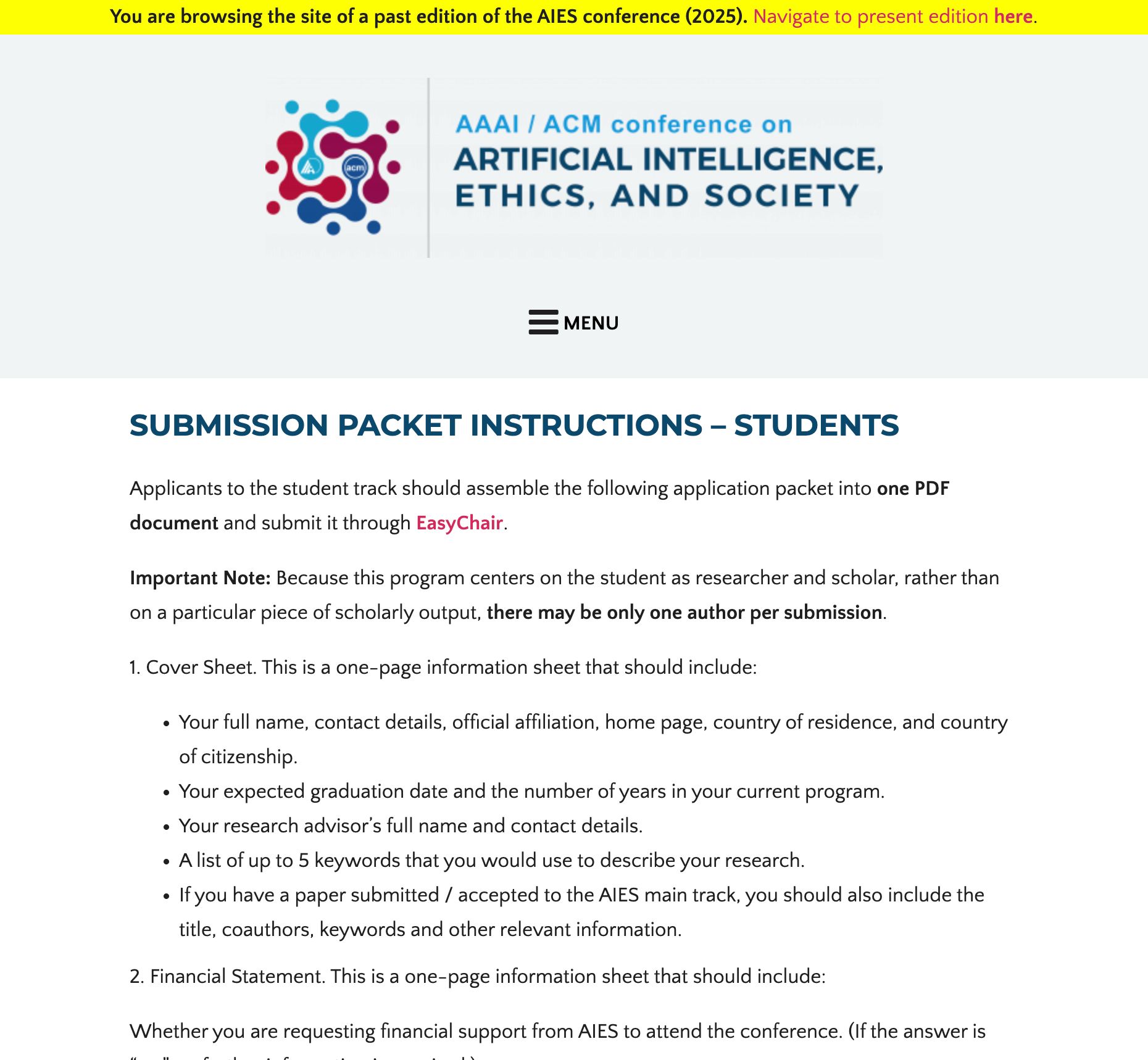 SUBMISSION PACKET INSTRUCTIONS – STUDENTS