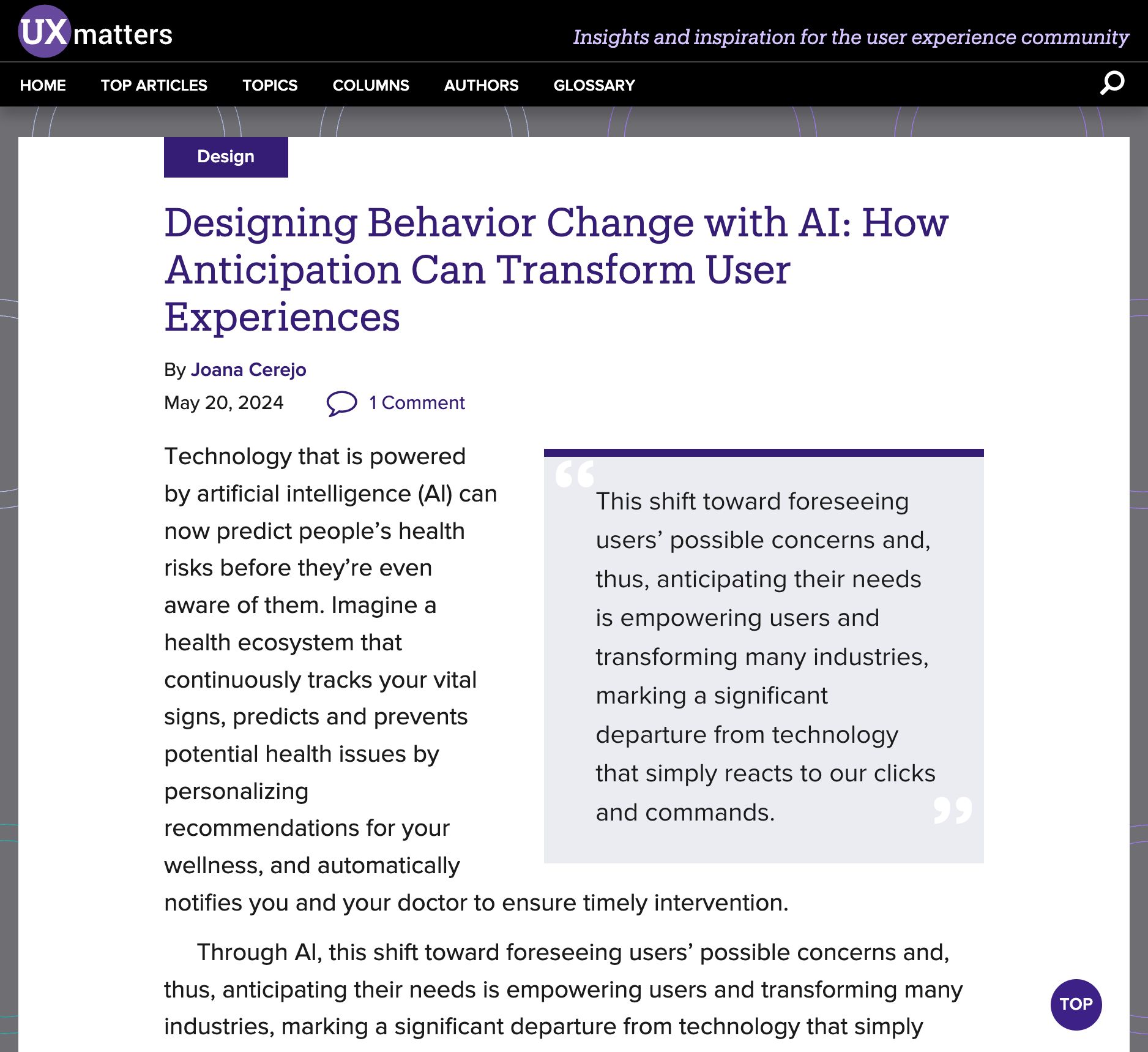 Designing Behavior Change with AI: How Anticipation Can Transform User Experiences :: UXmatters