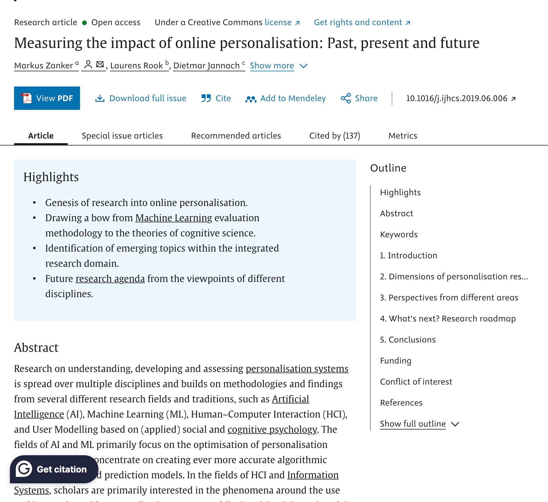 Measuring the impact of online personalisation: Past, present and future