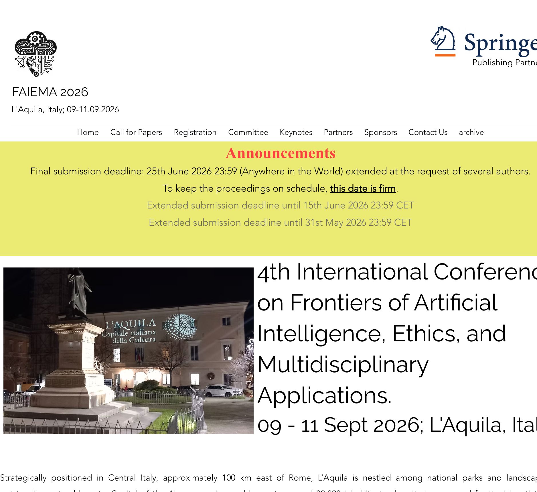 Springer Frontiers of AI, Ethics, and Multidiciplinary Application | FAIEMA