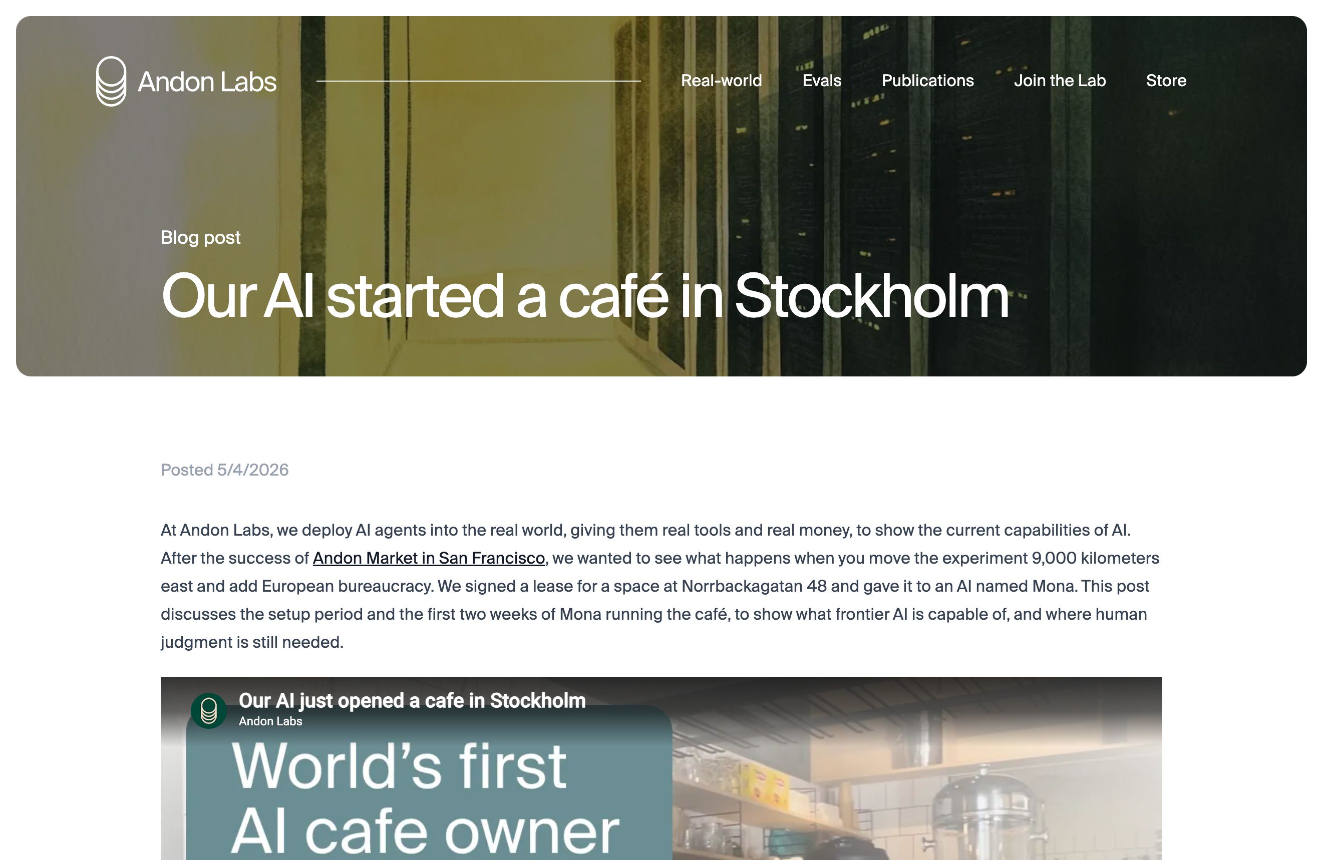 Our AI started a café in Stockholm | Andon Labs