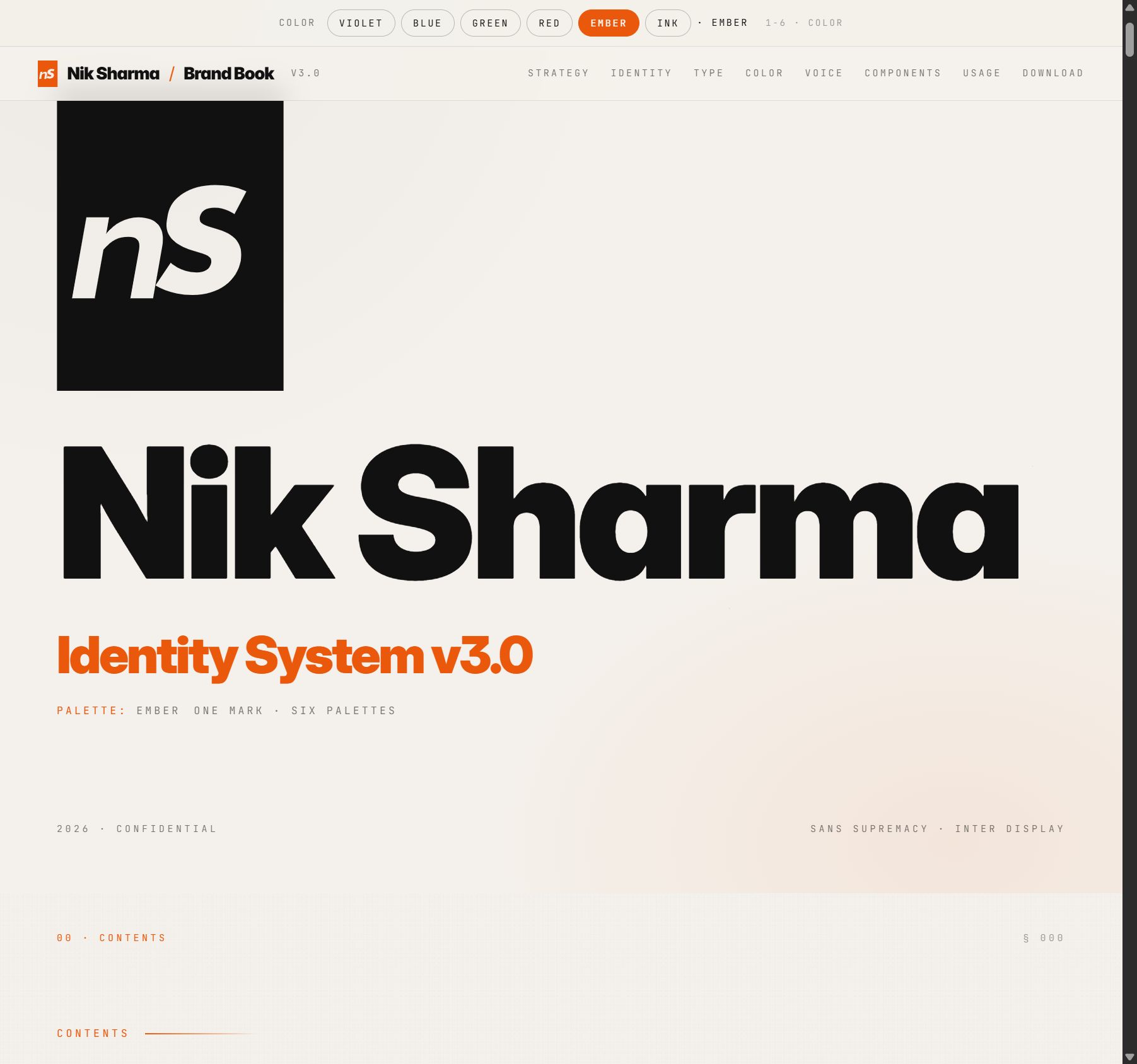 Nik Sharma / Brand Book · v3.0 · Sans Supremacy