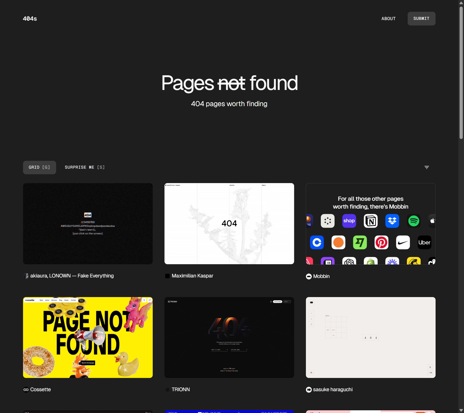 404s — A Curated Gallery of Creative Error Page Designs