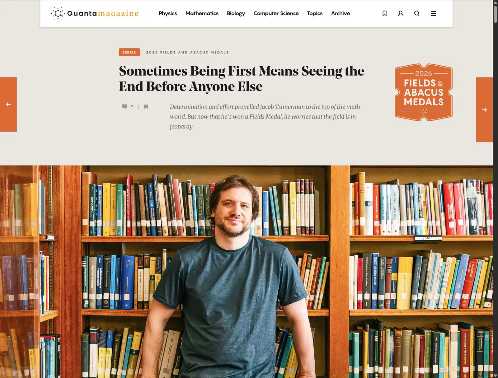 Jacob Tsimerman Wins 2026 Fields Medal for André-Oort Conjecture Proof | Quanta Magazine