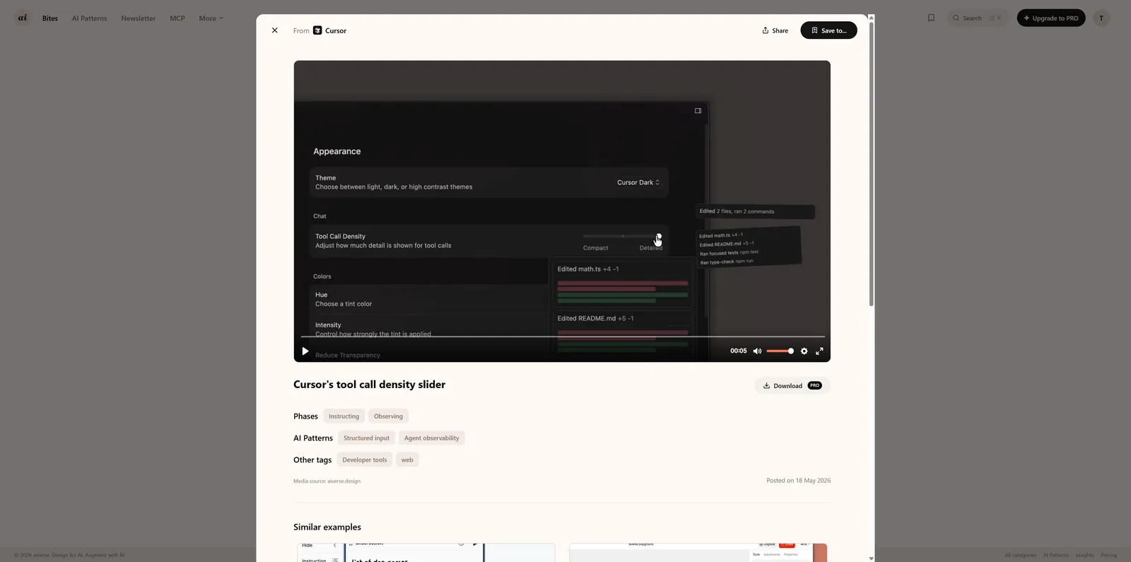 Cursor's tool call density slider