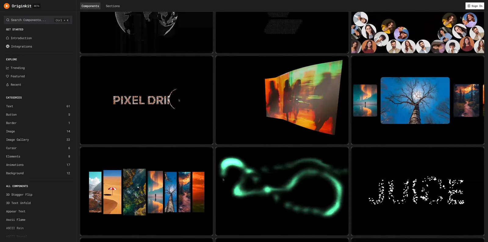 Originkit — Free Animated component library for modern websites