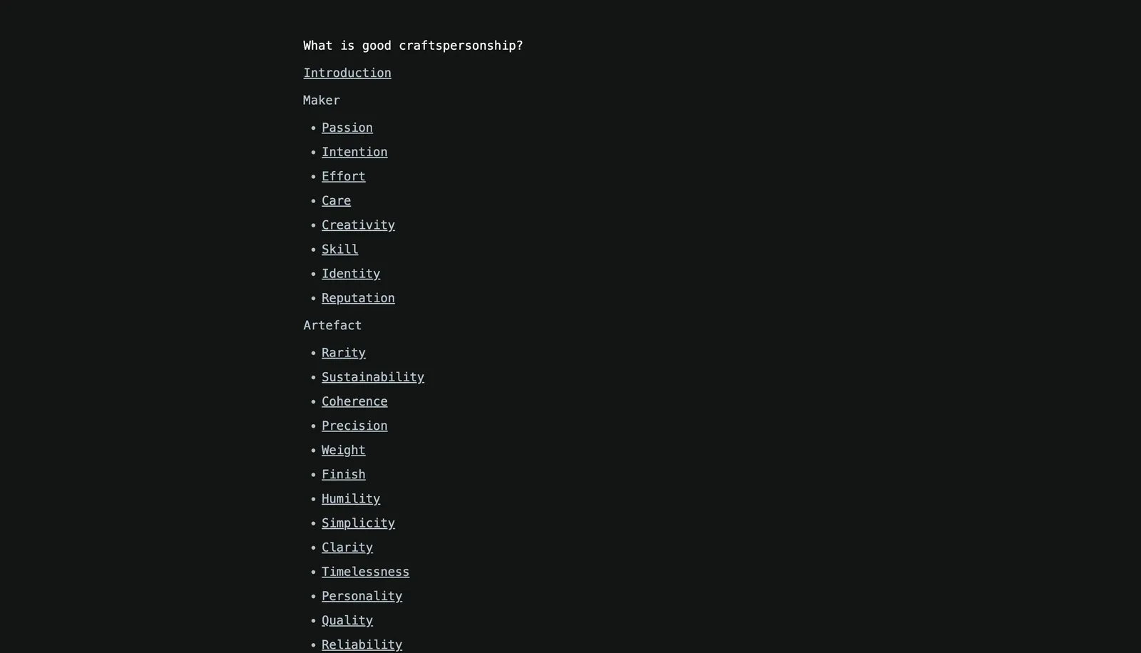 Table of contents - What is good craftspersonship?